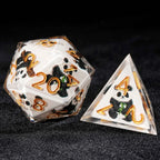 Panda Martial Monk - White Resin dnd Dice Set + Gold Font