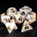 Panda Martial Monk - White Resin dnd Dice Set + Gold Font