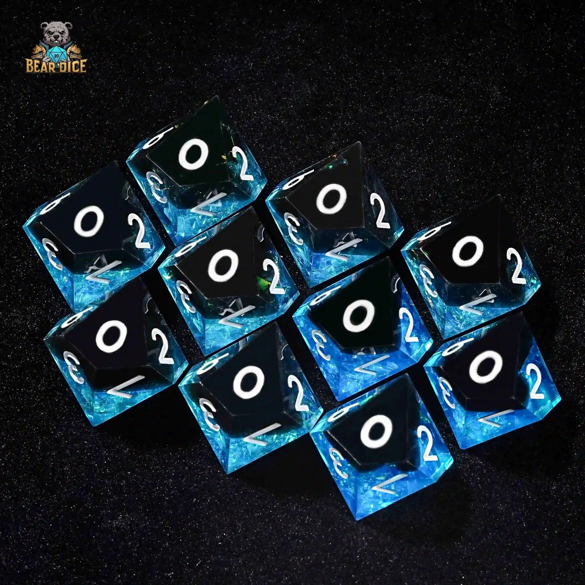 Phantom Blue Black Resin 10 Sided Dice (D10 Dice)