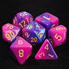 Pink and Purple Gradient Acrylic DND Dice Set + Gold number