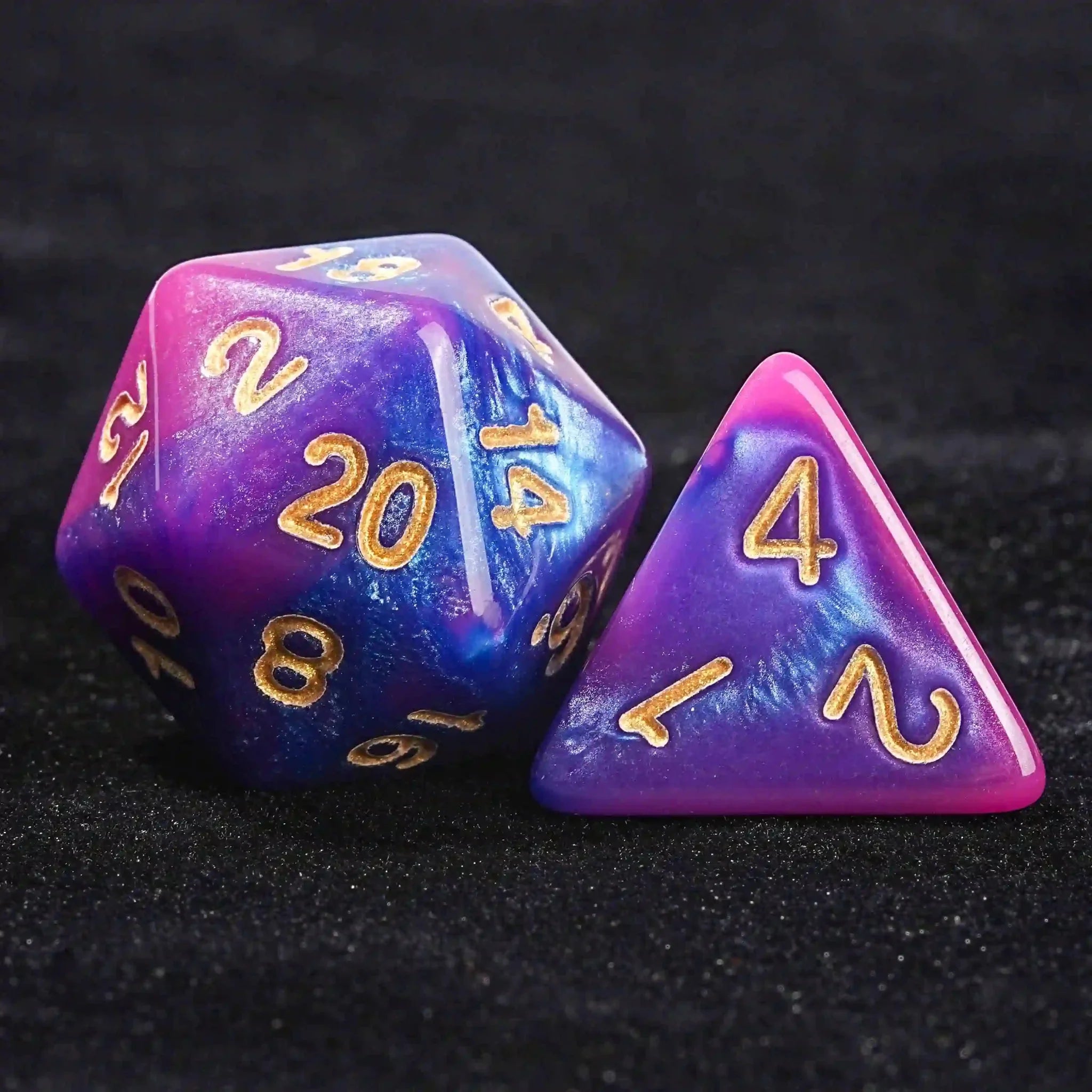 Pink and Purple Gradient Acrylic DND Dice Set + Gold number