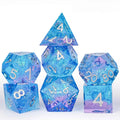 Pink blue iceberg glitter sharp edge DND resin dice set + silver font
