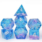 Pink blue iceberg glitter sharp edge DND resin dice set + silver font