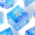 Pink blue iceberg glitter sharp edge DND resin dice set + silver font