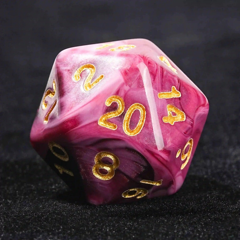 Pink marble texture acrylic DND dice set + gold number
