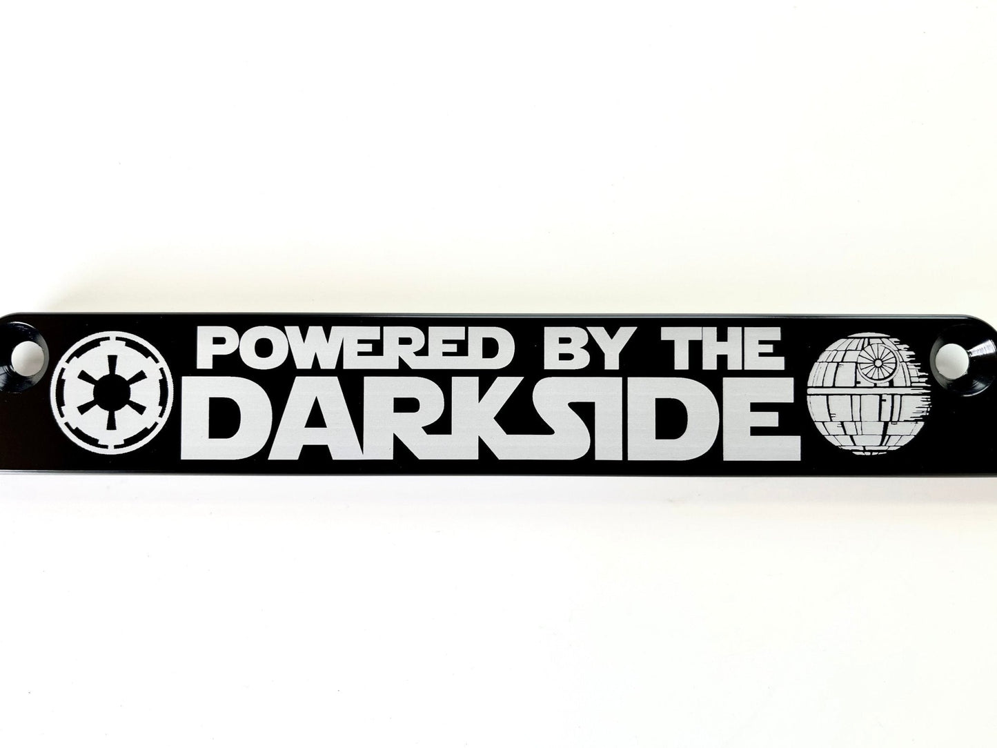 Powered By The Darkside Billet Aluminum License Plate Frame