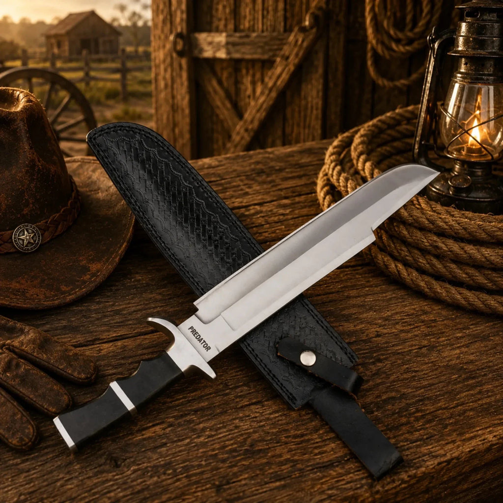 Predator Bowie Knife 5160 Spring Steel with Leather Sheath