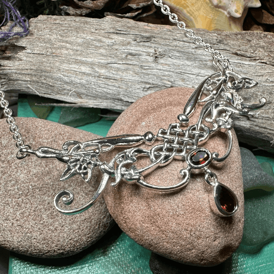 Aife Goddess Celtic Knot Necklace - Garnet