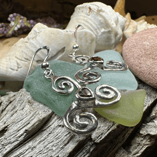 Triple Spiral Heart Earrings - Garnet