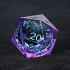Purple transparent resin liquid core dragon eye DND dice set + Blue Font