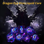 Purple transparent resin liquid core dragon eye DND dice set + Blue Font