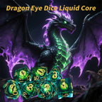 Purple transparent resin liquid core dragon eye DND dice set + Blue Font