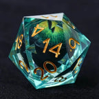 Purple transparent resin liquid core dragon eye DND dice set + Blue Font