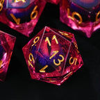 Purple transparent resin liquid core dragon eye DND dice set + Blue Font