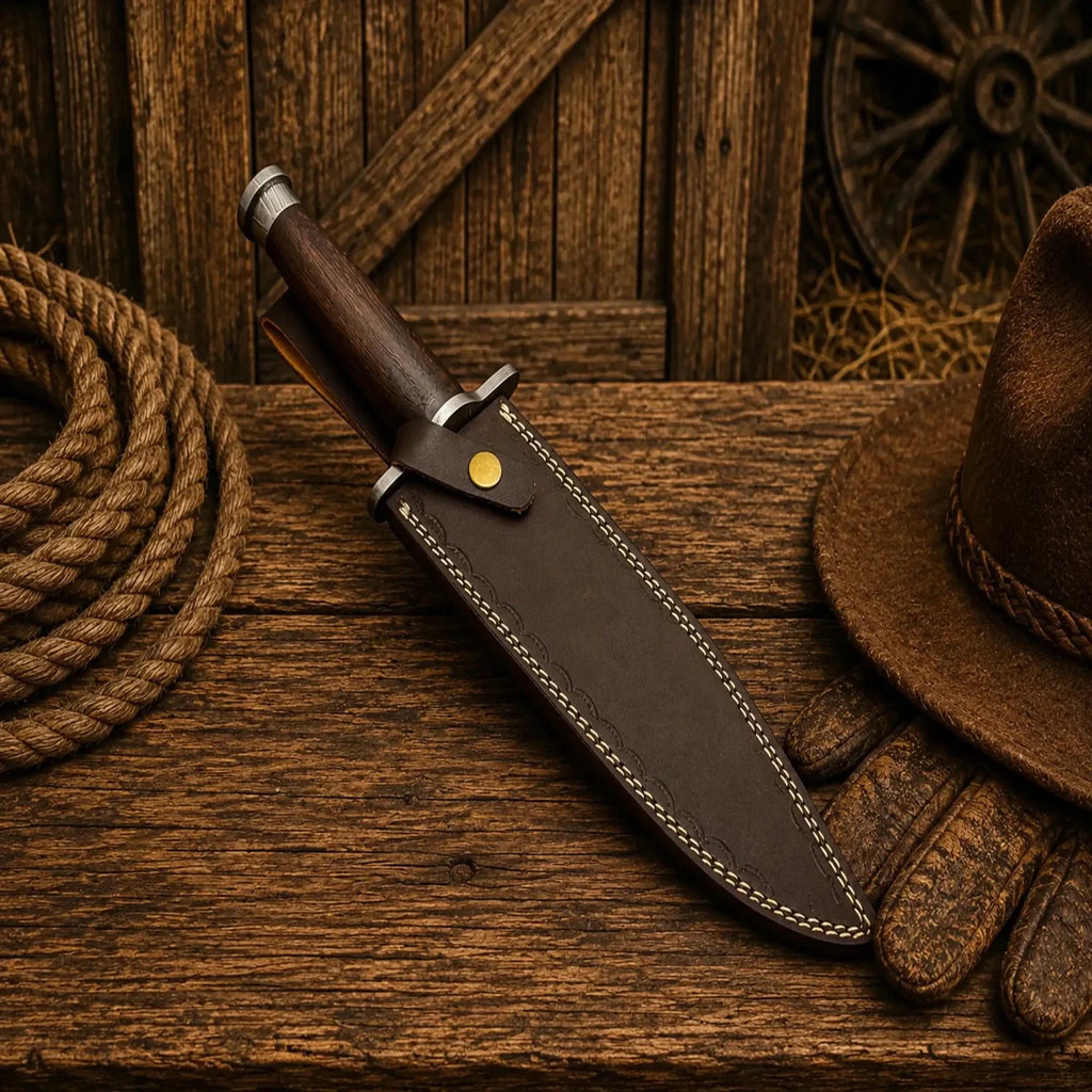 Real Rambo Bowie Knife – Damascus Steel Walnut Wood Handle