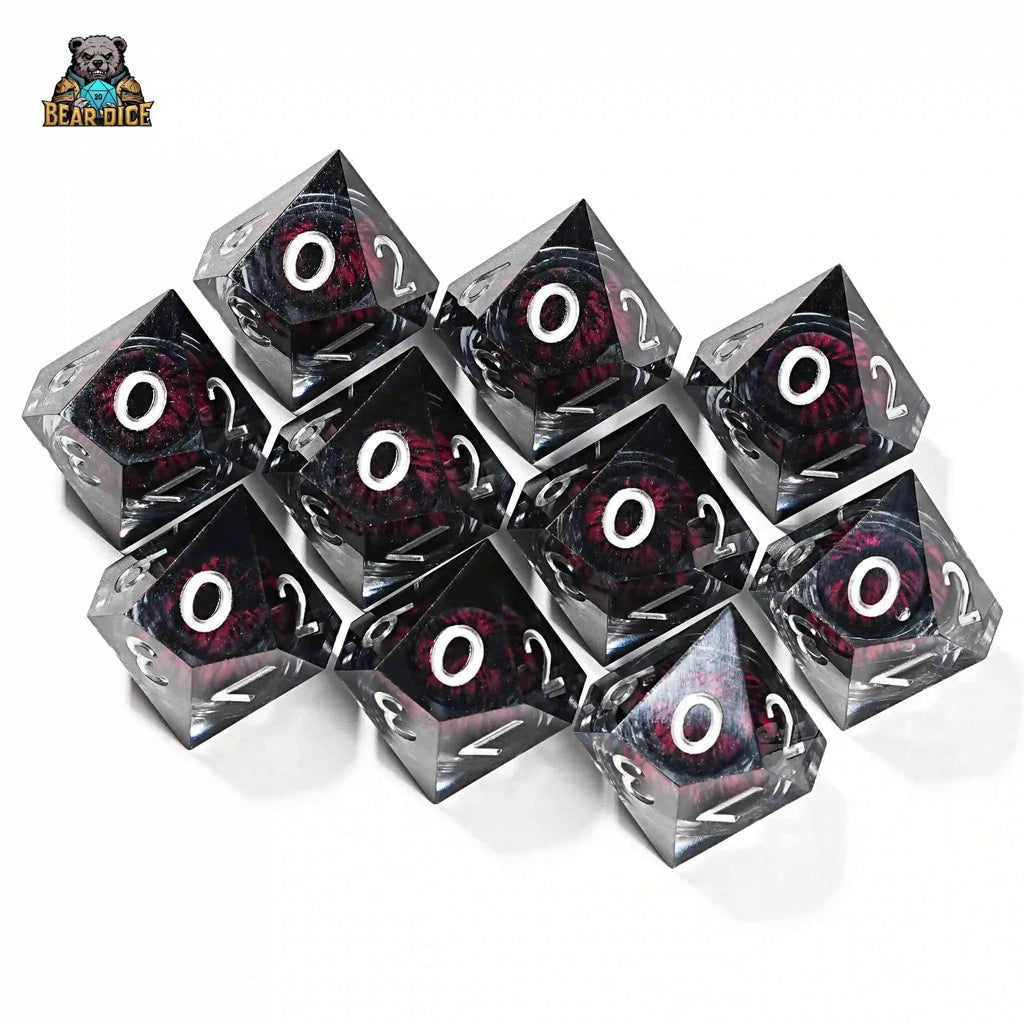 Red Eye Spirit Liquid Lock Black Crystal D10 Dice-Resin 10 Siede Dice
