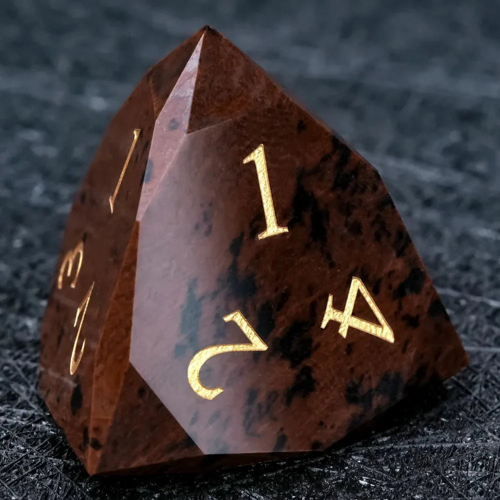 Reddish-brown Natural Gemstone DND Dice Set | Diamond Cut Gold Font RPG Dice