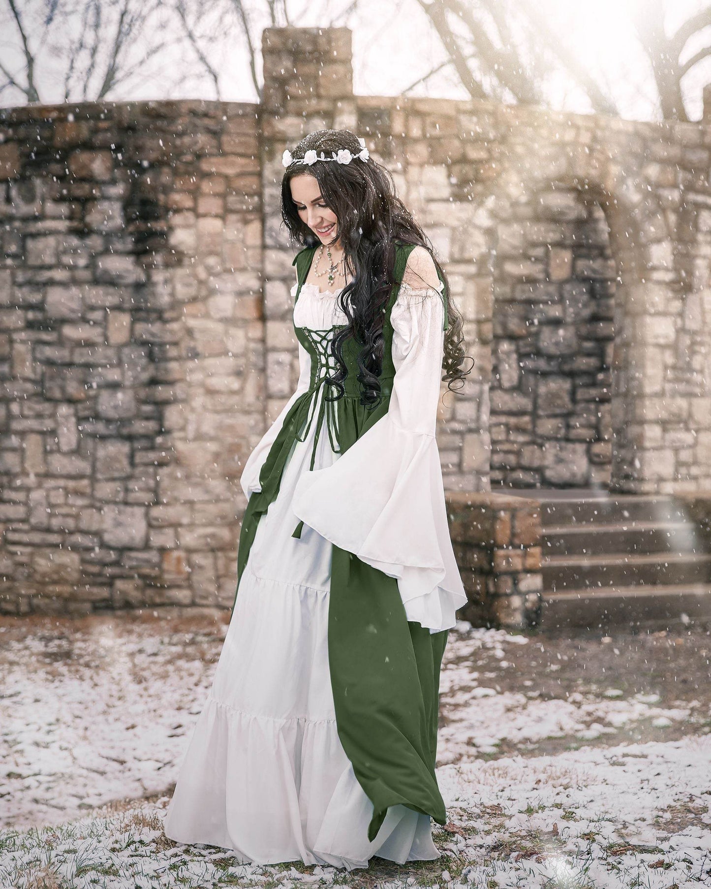 Renaissance Faire 2 piece Full Costume Irish Dress & Long-Sleeved Chemise - XXS/XS / Charcoal