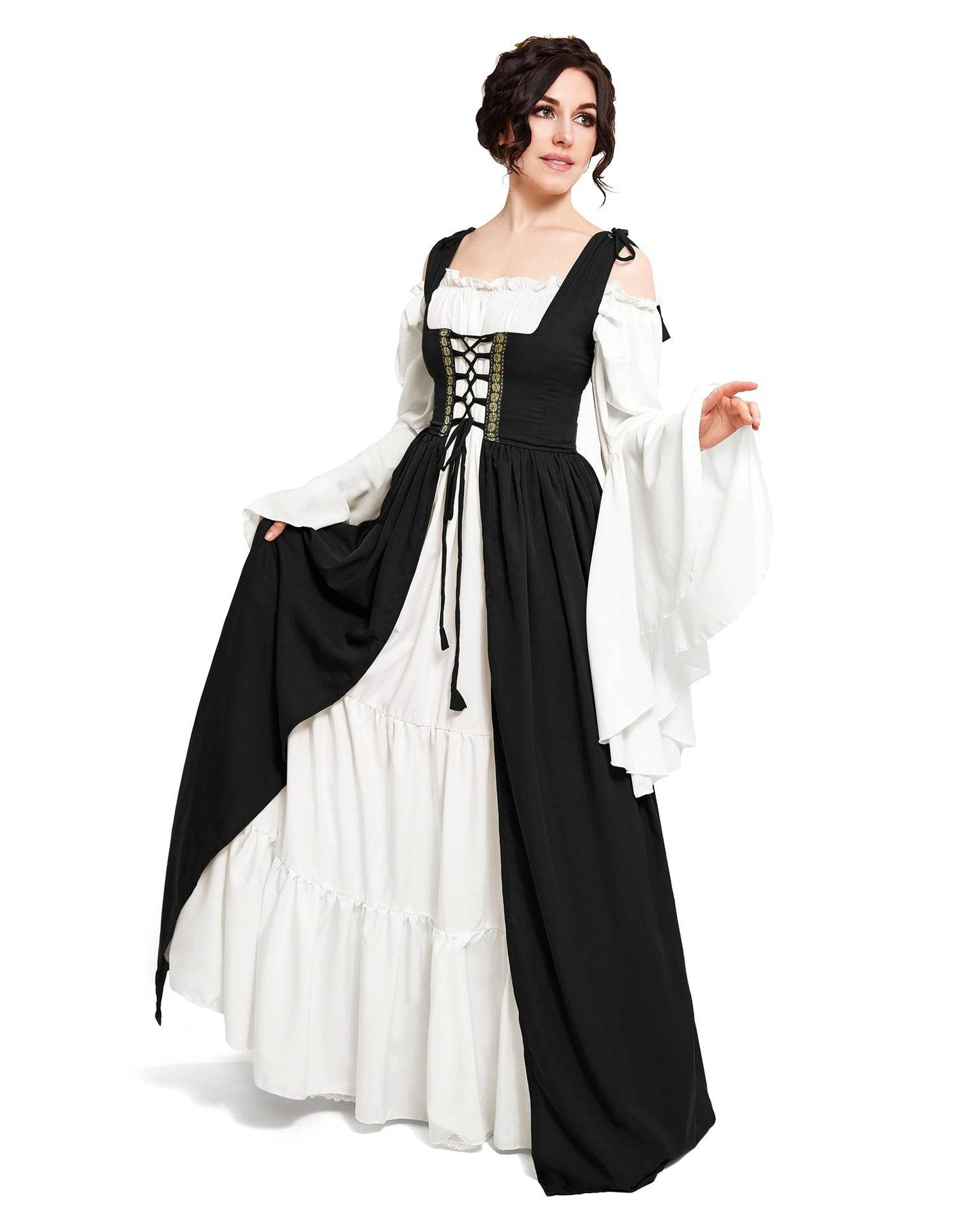 Renaissance Faire 2 piece Full Costume Irish Dress & Long-Sleeved Chemise - XXS/XS / Charcoal