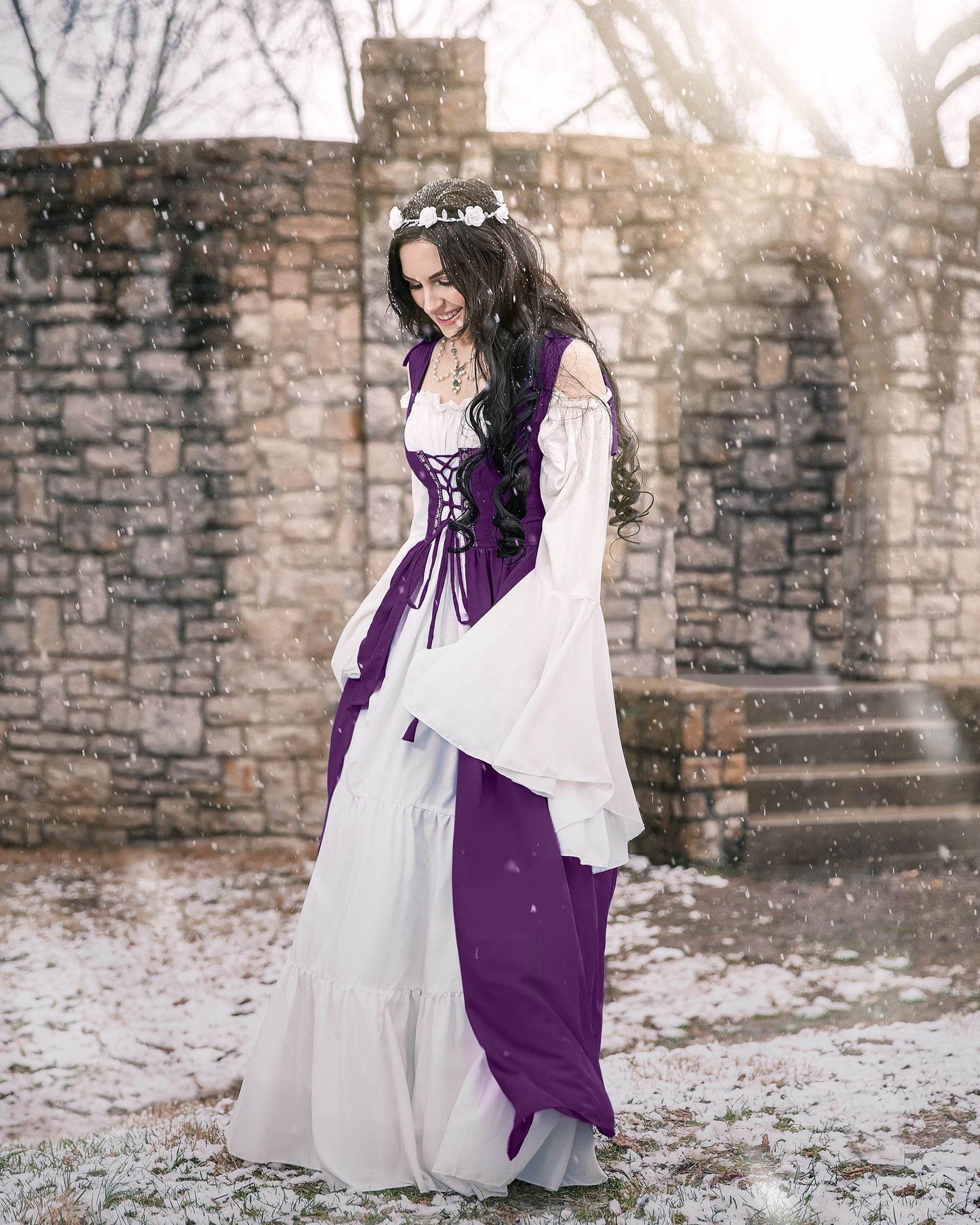 Renaissance Faire 2 piece Full Costume Irish Dress & Long-Sleeved Chemise - XXS/XS / Plum