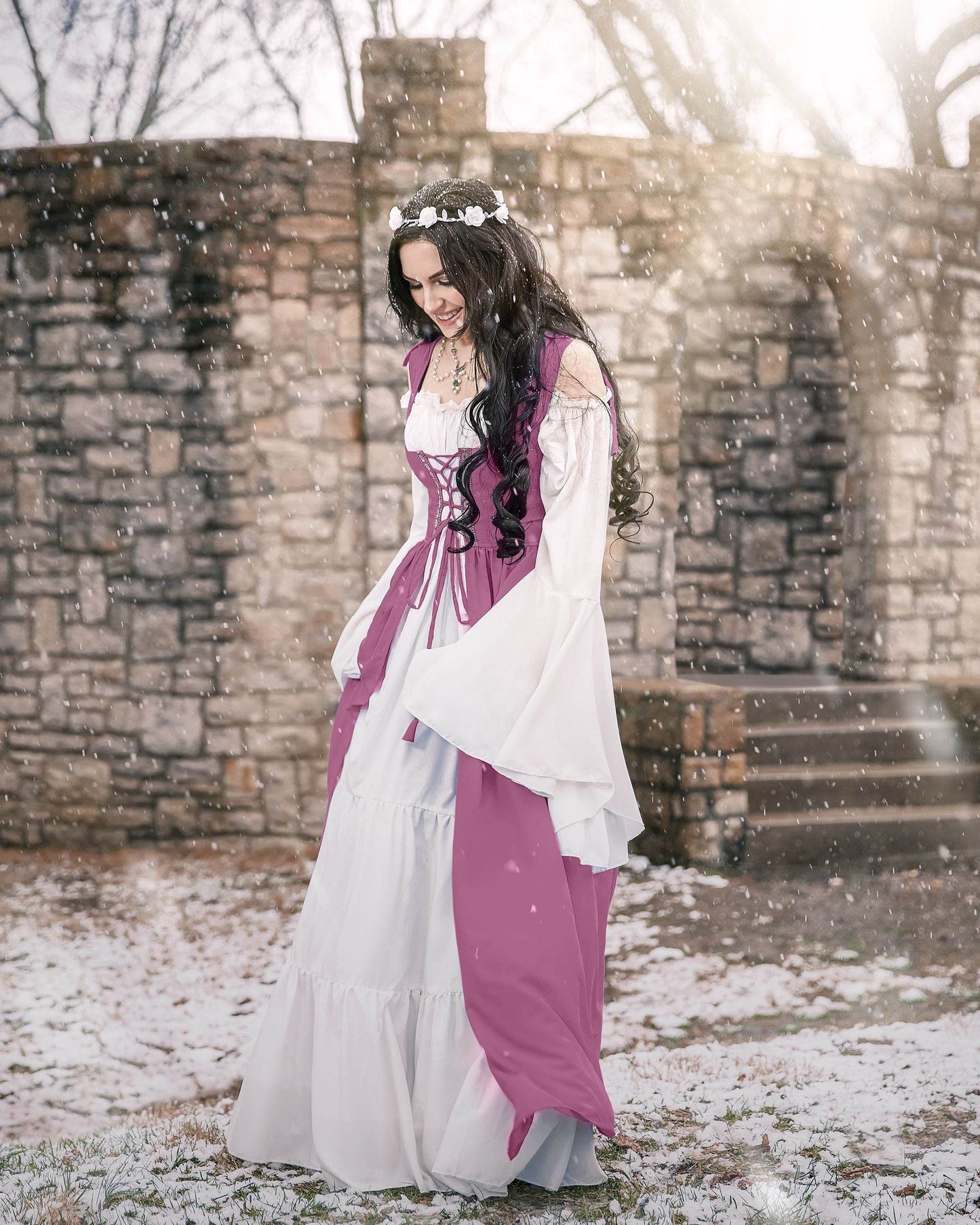 Renaissance Faire 2 piece Full Costume Irish Dress & Long-Sleeved Chemise - XXS/XS / Rose