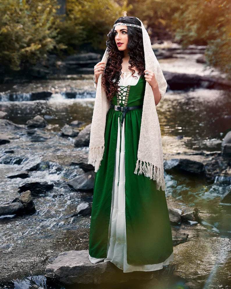 Renaissance Faire Dress Medieval Costume Irish Boho Full Costume - XXS/XS / Indigo