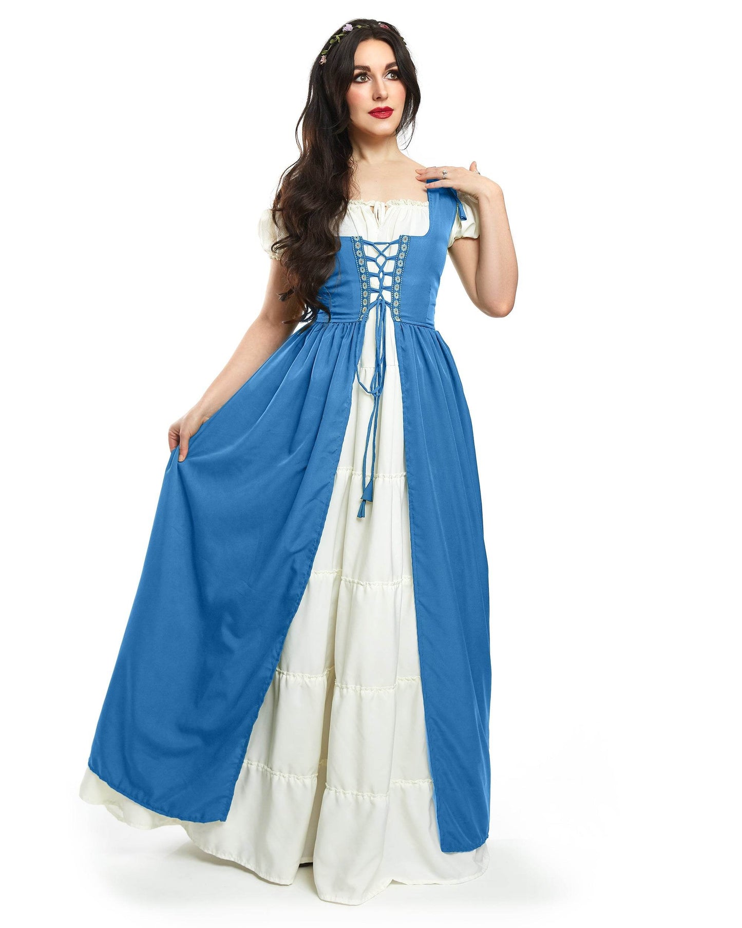 Renaissance Faire Dress Medieval Costume Irish Boho Full Costume - XXS/XS / Indigo
