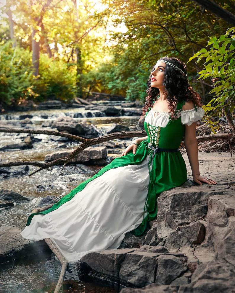 Renaissance Faire Dress Medieval Costume Irish Boho Full Costume - XXS/XS / Indigo