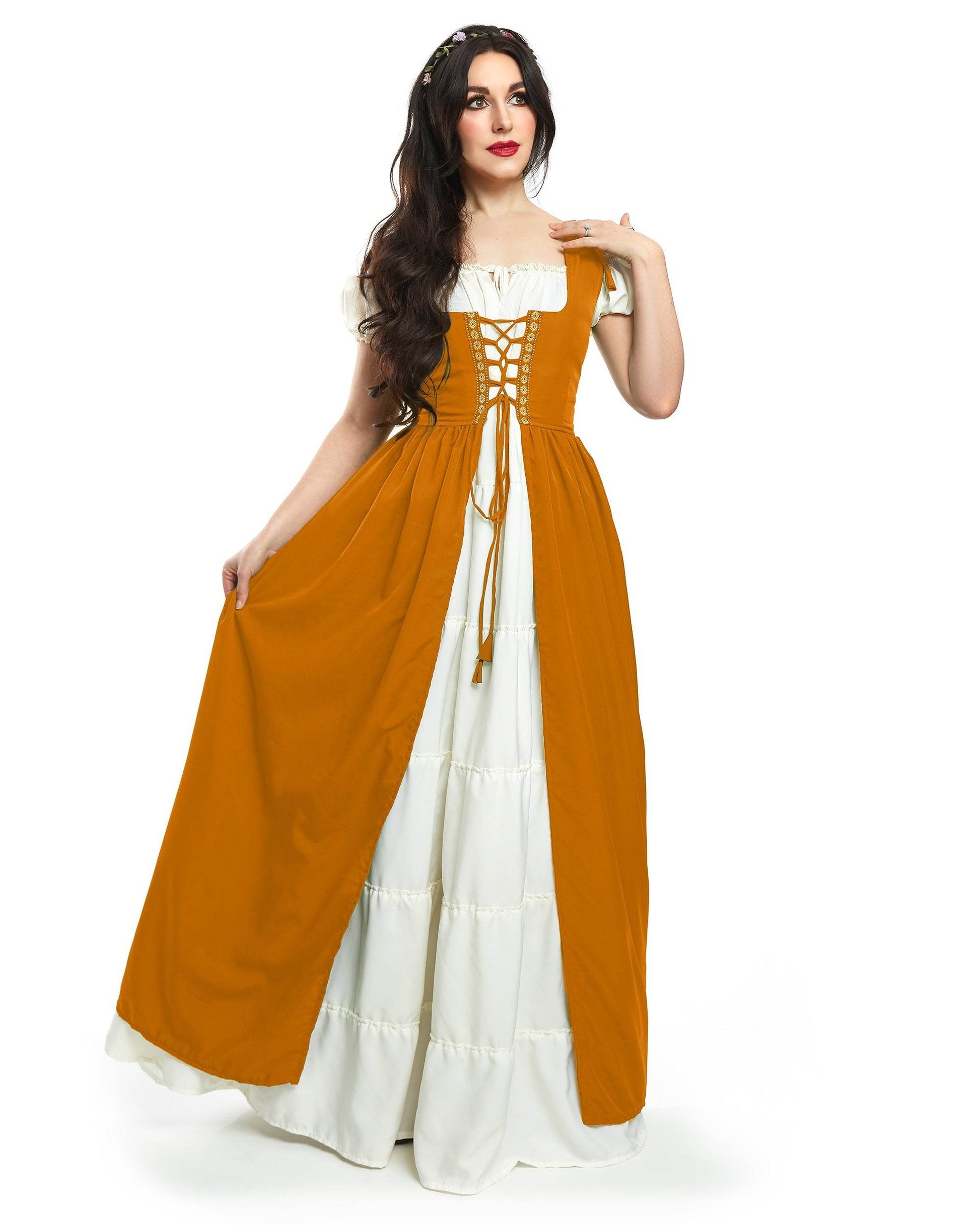 Renaissance Faire Dress Medieval Costume Irish Boho Full Costume - XXS/XS / Indigo