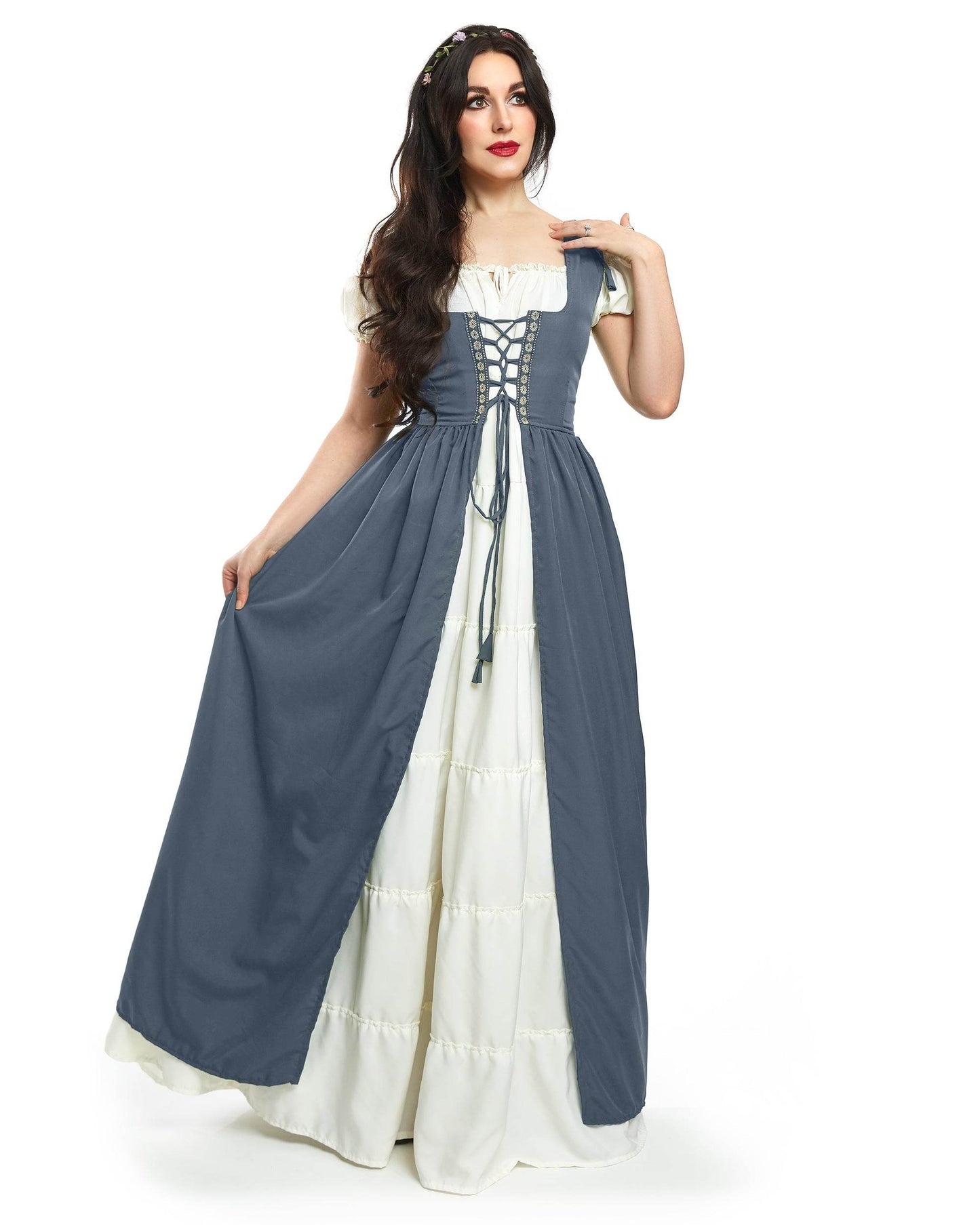 Renaissance Faire Dress Medieval Costume Irish Boho Full Costume - XXS/XS / Charcoal