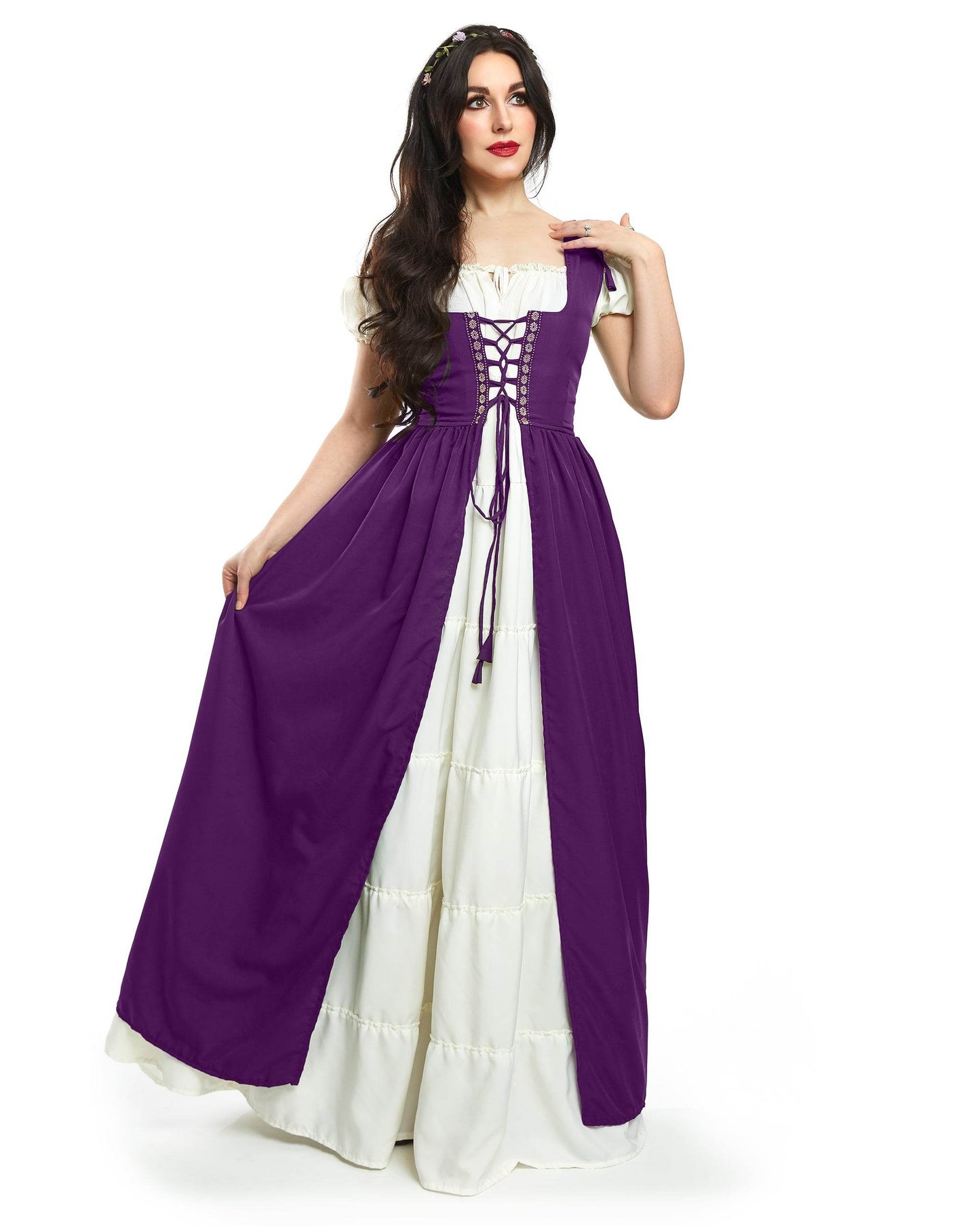 Renaissance Faire Dress Medieval Costume Irish Boho Full Costume - XXS/XS / Plum