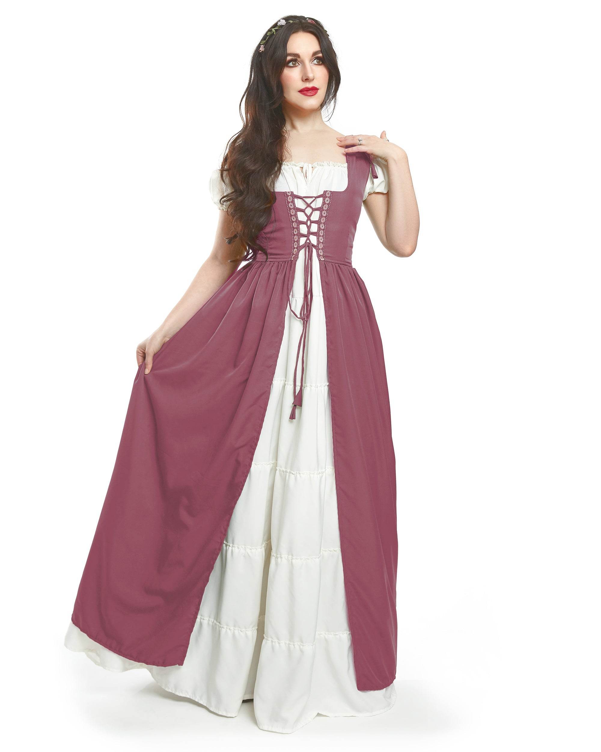 Renaissance Faire Dress Medieval Costume Irish Boho Full Costume - XXS/XS / Rose