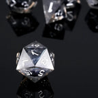 Transparent Resin Black Quicksand Glitter Liquid Core Dice Set with Silver Numbers
