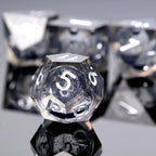 Transparent Resin Black Quicksand Glitter Liquid Core Dice Set with Silver Numbers