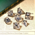 Transparent Resin Black Quicksand Glitter Liquid Core Dice Set with Silver Numbers