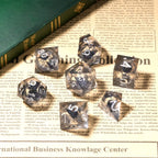 Transparent Resin Black Quicksand Glitter Liquid Core Dice Set with Silver Numbers