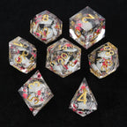 Sharp-edged plum blossom resin DND dice set + gold numbers