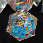 Sharp-edged plum blossom resin DND dice set + gold numbers