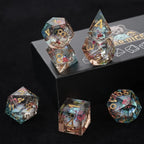 Sharp-edged plum blossom resin DND dice set + gold numbers
