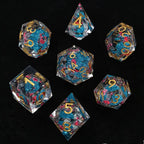 Sharp-edged plum blossom resin DND dice set + gold numbers