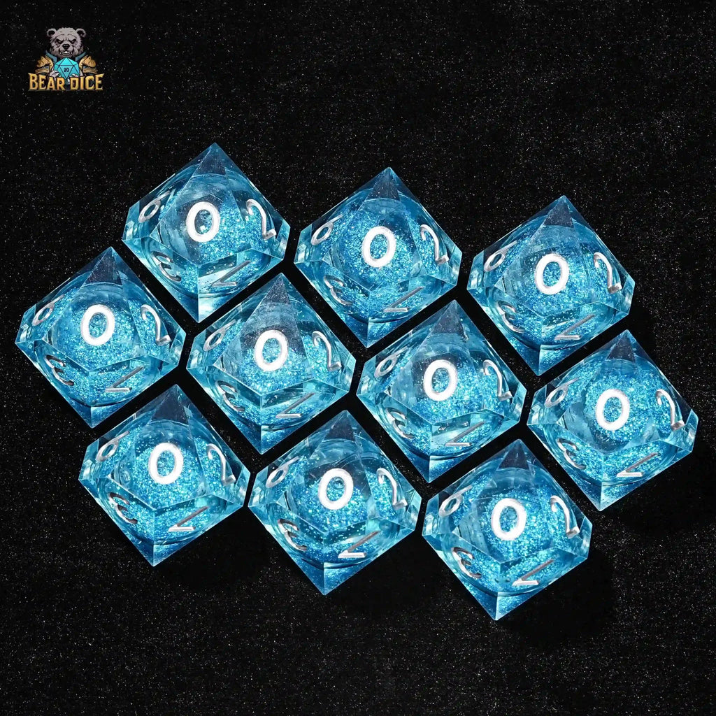 Shining Blue Liquid Core D10 Dice: 10-Sided Dice Set for Role Playing Games