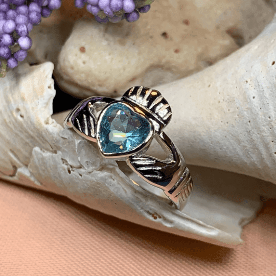 Blue Topaz Claddagh Ring - 4