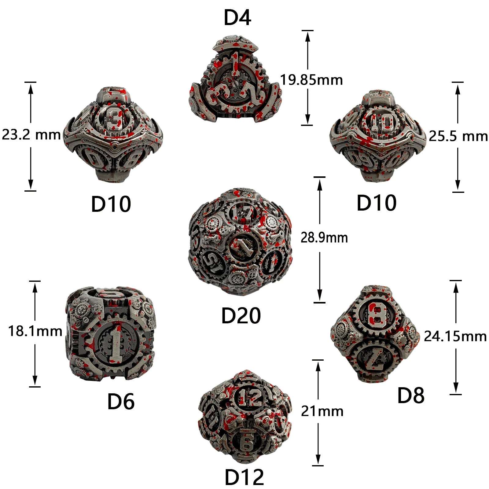 Silver and blue gear solid metal unique dnd dice set