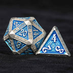 Silver and Blue Greek Refrain Metal DND Dice Set