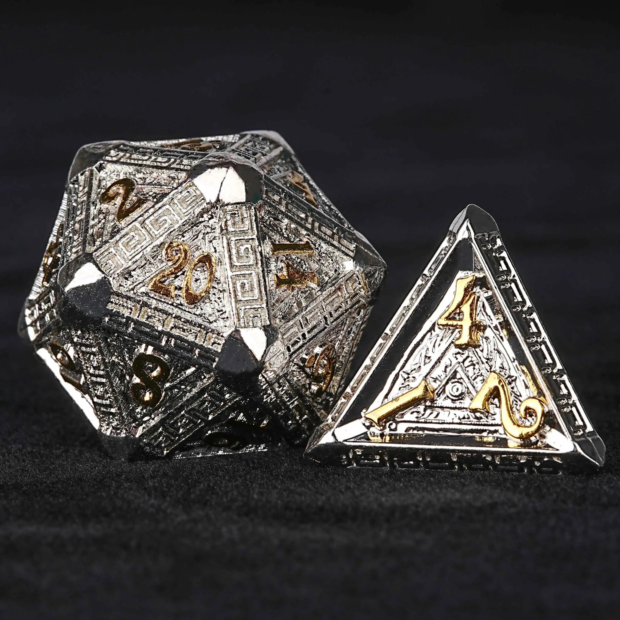 Silver and Gold Greek Style Metal DND Dice Set