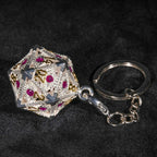 Silver Metal d20 Dice Cage Necklace Set Ruby Dragon's Eye