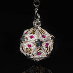 Silver Metal d20 Dice Cage Necklace Set Ruby Dragon's Eye