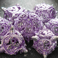 Silver purple meteor hammer hollow metal dnd dice set + silver font