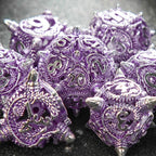 Silver purple meteor hammer hollow metal dnd dice set + silver font