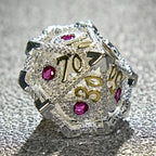 Silver with Pink Gems Dragon's Eye Hollow Metal RPG dice set